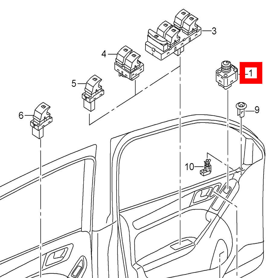 NEW GENUINE VW GOLF MK7 FRONT SIDE VIEW MIRROR REGULATOR SWITCH WITH TRIM LHD 5G0959565ACICX - Image 2