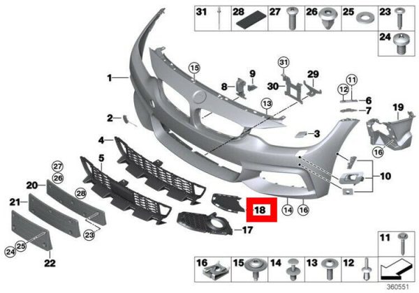 FOR NEW GENUINE BMW 4 SERIES F32 F33 F36 FRONT M SPORT BUMPER RIGHT O/S GRILLE COVER - Image 2