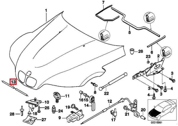 NEW GENUINE BMW 3 Z3 SERIES E36 BONNET HOOD LOCK RELEASE CABLE 51231977391 - Image 2