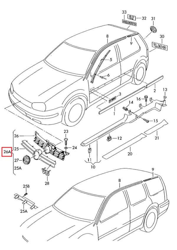 NEW GENUINE VOLKSWAGEN VW BORA FRONT GRILLE ASSEMBLY PRIMED WITH CHROME TRIM 1J5853651LGRU - Image 3