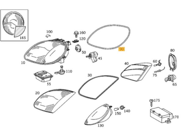 NEW GENUINE MERCEDES MB SLK CLASS W170 FRONT HEADLIGHT SEALING FRAME PAIR L+R A1708260180 - Image 2