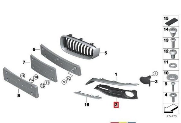 NEW GENUINE BMW 3 GT F34 FRONT BUMPER GRILL PARTIALLY OPEN GRID RIGHT O/S 51117416058 - Image 2