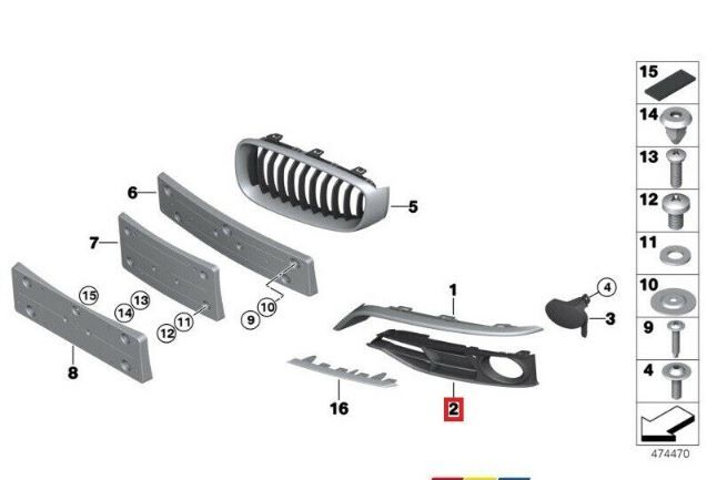 NEW GENUINE BMW 3 GT F34 FRONT BUMPER GRILL PARTIALLY OPEN GRID RIGHT O/S 51117416058 - Image 2