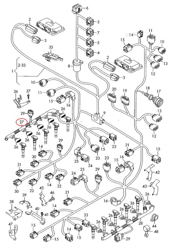 NEW GENUINE AUDI A8 COIL PACK WIRING HARNESS CONDUIT RED RIGHT 07L971822 - Image 2