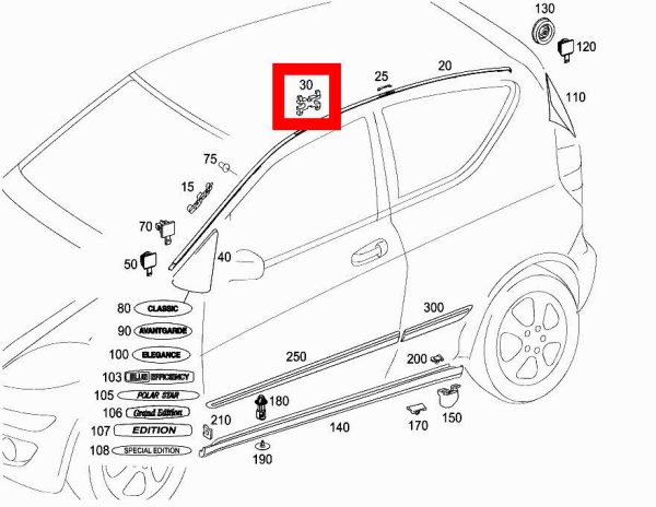 NEW GENUINE MERCEDES A-CLASS W169 ROOF RAIL COVER MOUNTING CLIP 1 PC A0009915871 - Image 2