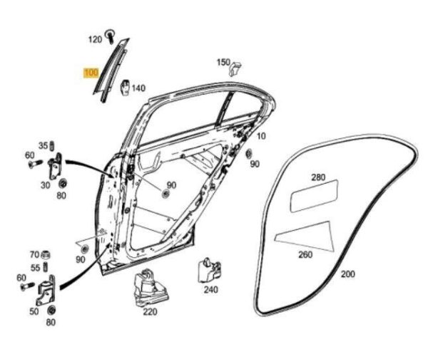 NEW GENUINE MERCEDES BENZ MB C W205 REAR DOOR B-PILLAR OUTSIDE BLACK LEFT A2056900987 - Image 3