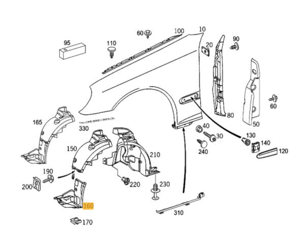 NEW GENUINE MERCEDES BENZ MB CLK W209 FRONT RIGHT FENDER LINER O/S A2098840422 - Image 2