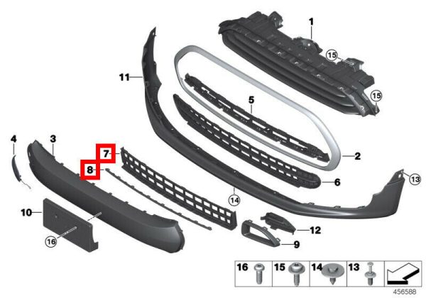 NEW GENUINE MINI F54 FRONT JCW BUMPER LOWER CENTER GRILLE WITH GLOSS BLACK STRIP - Image 2