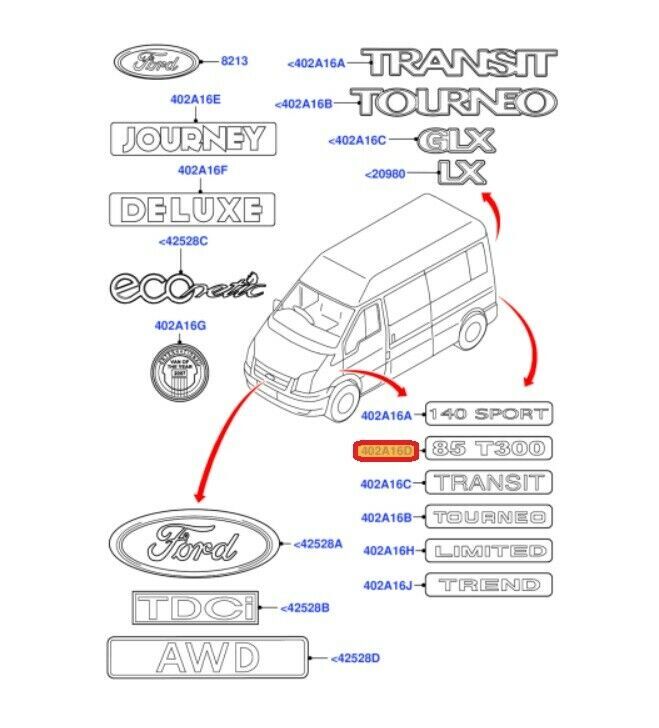 NEW GENUINE FORD TRANSIT 2006-2014 FRONT DOOR 100 T280 INSCRIPTION BADGE EMBLEM 1752517 - Image 2