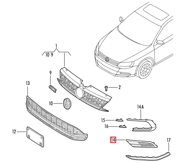 NEW GENUINE VW JETTA MK6 LEFT N/S FOG LIGHT BLACK COVER GRILL 5C6853665H9B9 - Image 2