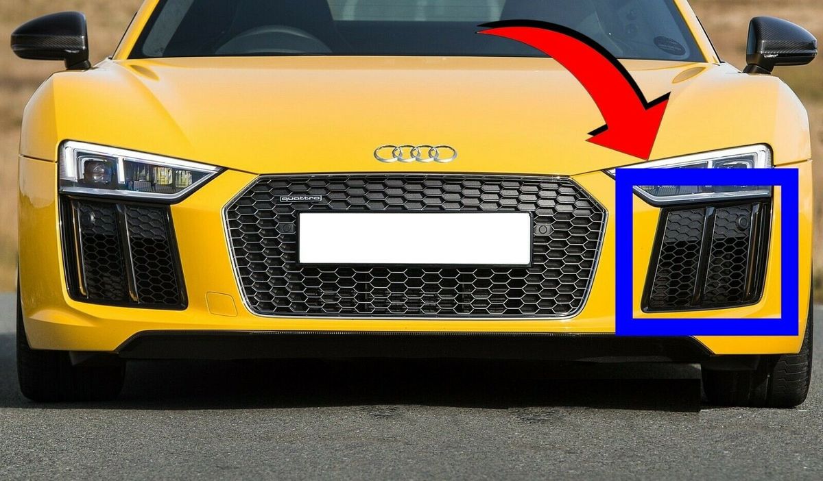 NEW GENUINE AUDI R8 4S FRONT BUMPER LEFT N/S GRILL FRAME HIGH GLOSS DARK CHROME 4S0807681ARN4