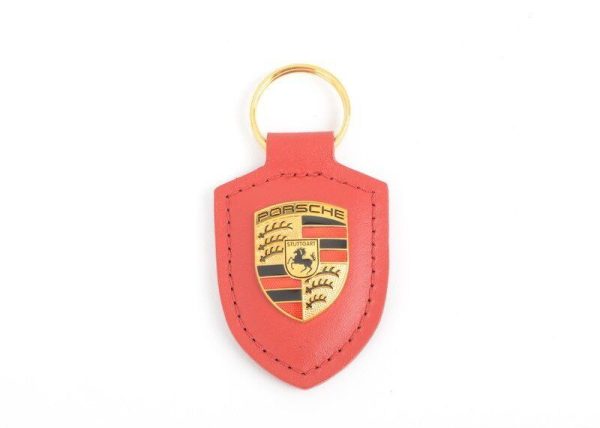 NEW GENUINE PORSCHE LEATHER METAL CREST KEY RING FOB CHAIN RED WAP0500920E - Image 3