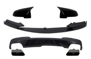 Front Bumper Spoiler Lip with Mirror Covers and Diffuser &  Exhaust Muffler Tips Black suitable for BMW 5 Series F10 F11 Sedan Touring (2015-2017) M-Performance Design