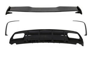 Valance Rear Diffuser Suitable for MERCEDES W176 A-Class (2012-2018) with Roof Boot Lid Spoiler and Rear Bumper Splitters Fins A45 Design Facelift Piano Black