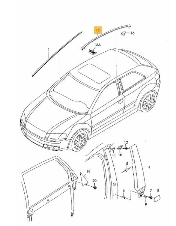 NEW GENUINE AUDI A3 2004-2013 4 DOOR ROOF INSERT CHANNEL BLACK MOLDING RIGHT O/S 8P4853702Y9B - Image 2
