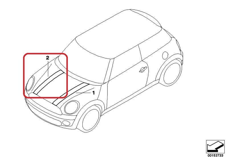 MINI NEW R55 R56 R57 R58 BONNET HOOD STRIPE SILVER WITH BLACK PINSTRIPE RIGHT 51147281516 - Image 2