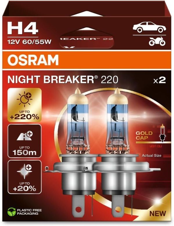 OSRAM Night Breaker 220 - H4 +220% Xenon White Car Bulbs (2 Bulbs) - Image 2