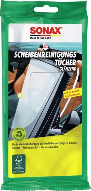 SONAX Windscreen Cleaning Cloths (Pack of 10) for Quick, Easy and Streak-Free Cleaning of All Glass and Mirror Surfaces, Item No. 04150000
