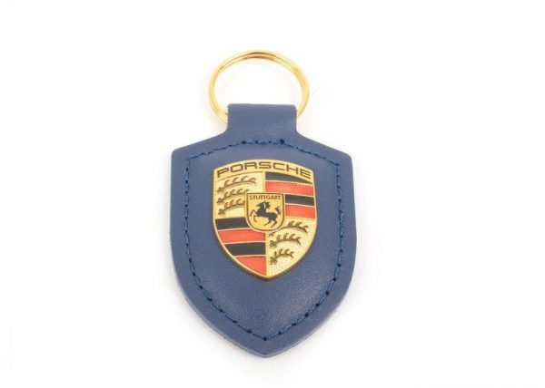 NEW GENUINE PORSCHE LEATHER METAL CREST KEY RING FOB CHAIN BLUE WAP0500950E - Image 4