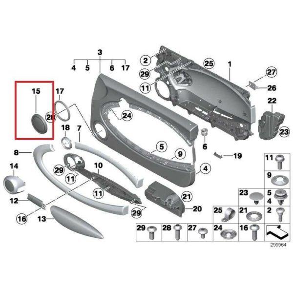 MINI NEW R56 R55 R57 INTERIOR COVER FOR BASS LOUDSPEAKER BLACK CHROME SET 51412756567+51412756567 - Image 2