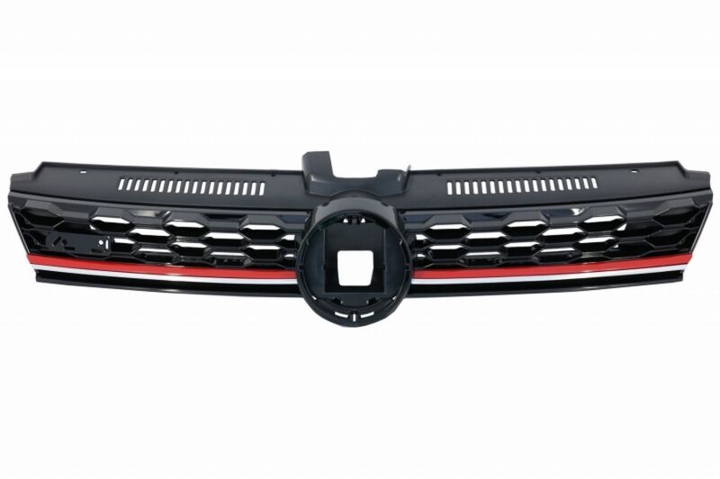 Front Bumper Lip Extension Spoiler with Central Badgeless Grille and Rear Diffuser suitable for VW Golf 7.5 Facelift (2017-2020) Piano Black & Red - Image 2