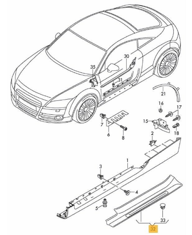 NEW GENUINE AUDI TT TTS 07-14 DOOR SILL SATIN BLACK INNER COVER TRIM LEFT O/S 8J0853491A01C - Image 2