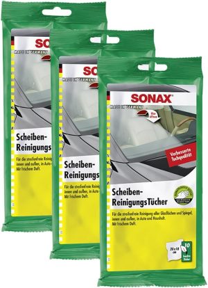3x Sonax 04150000 Windscreen Wipes Moist Strips Free Pack of 10