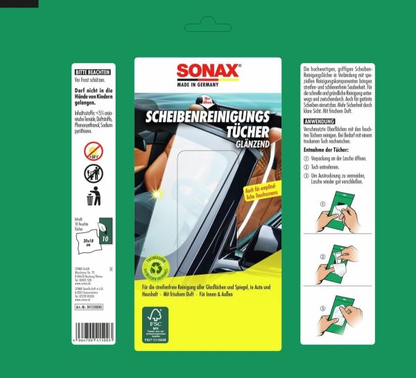 SONAX Windscreen Cleaning Cloths (Pack of 10) for Quick, Easy and Streak-Free Cleaning of All Glass and Mirror Surfaces, Item No. 04150000 - Image 2