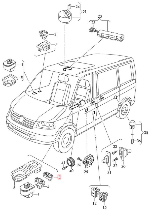 NEW GENUINE VOLKSWAGEN VW TANSPORTER DOUBLE ELECTRIC WINDOW SWITCH 7E0959855B9B9 - Image 2