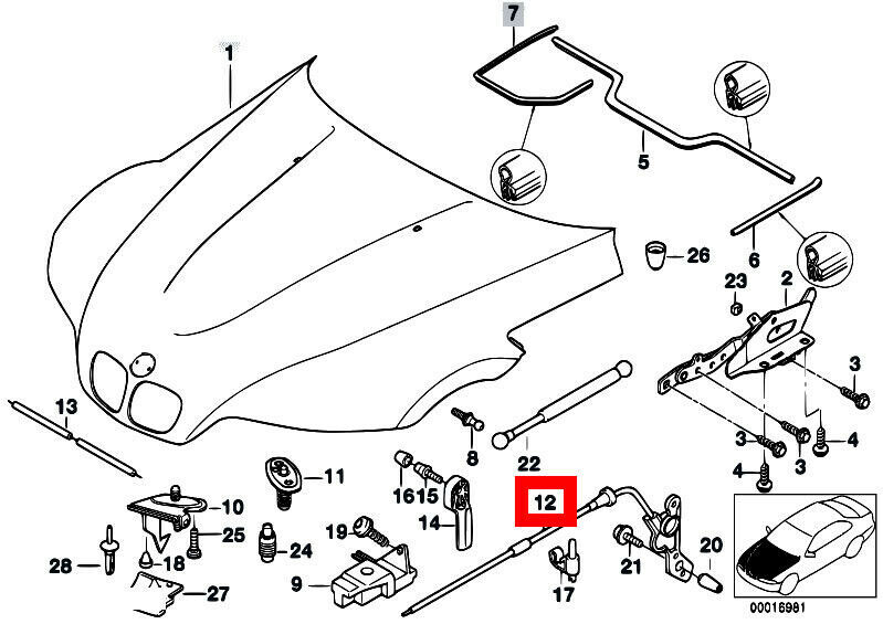 BMW NEW GENUINE Z3 E36 BONNET ENGINE HOOD FRONT LOCK RELEASE CABLE RHD 51238397989 - Image 2
