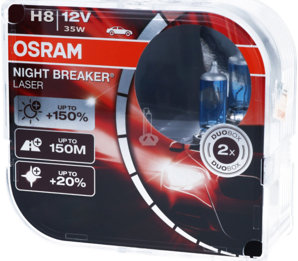 OSRAM Night Breaker LASER Next Generation H8 +150% Xenon White Car Bulbs (2 Bulbs)