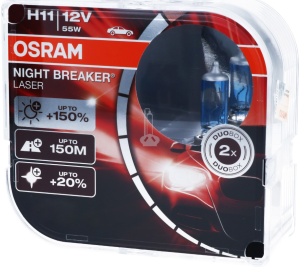 OSRAM Night Breaker LASER Next Generation H11 +150% Xenon White Car Bulbs (2 Bulbs)