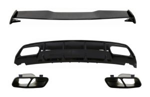 Valance Rear Diffuser Suitable for MERCEDES W176 A-Class (2012-2018) with Exhaust Muffler Tips and Roof Boot Lid Spoiler A45 Design Facelift  Black Edition