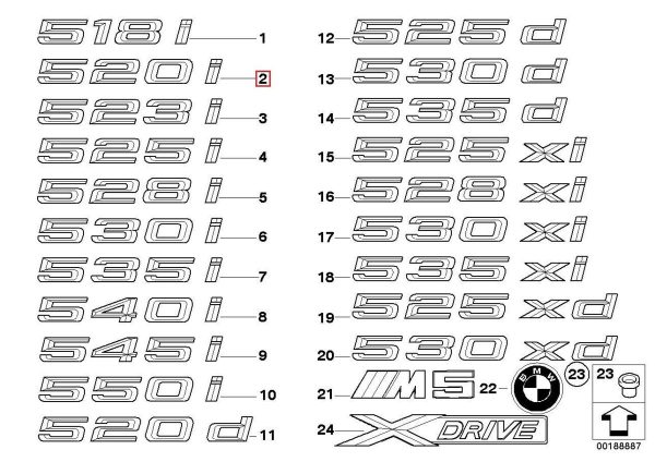 BMW NEW GENUINE 5 SERIES REAR TRUNK 520i EMBLEM LETTERING BADGE 51147039782 - Image 2