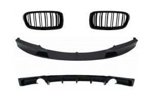 Front Bumper Lip with Central Grilles and Rear Diffuser M Performance Design Piano Black for BMW 3 Series F30 F31 (2011-2019)