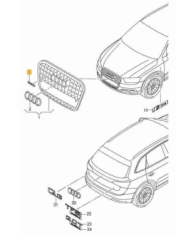 NEW GENUINE AUDI Q3 12-17 FRONT GRILLE CHROME QUATTRO BADGE EMBLEM 8U08537361QP - Image 2