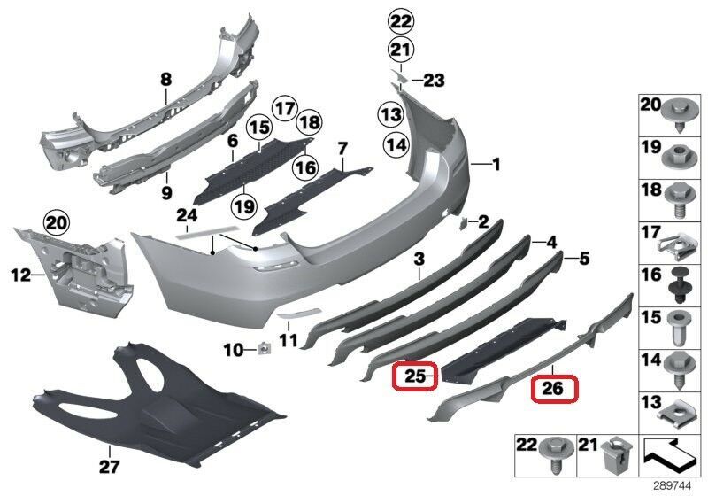 BMW NEW GENUINE 5 SERIES F10 M5 REAR BUMPER COVER DIFFUSER WITH INSERT SET - Image 2