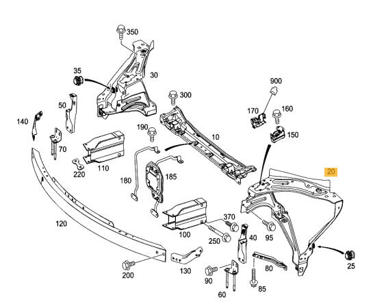 NEW GENUINE MERCEDES MB GLK X204 FRONT RADIATOR HEADLIGHT MOUNTING FRAME LEFT A2046200091 - Image 3