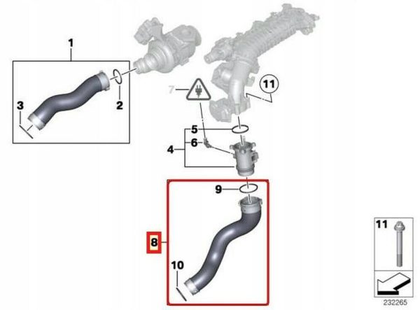 NEW GENUINE BMW E90 E91 E92 E93 3.20D E84 XI 2.0D INTERCOOLER TURBO HOSE PIPE 11618513289 - Image 2