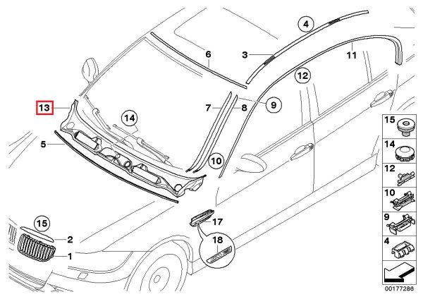 BMW NEW GENUINE 3 SERIES E90 E91 WINDSHIELD COWL PANEL COVER RHD 51717180744 - Image 2