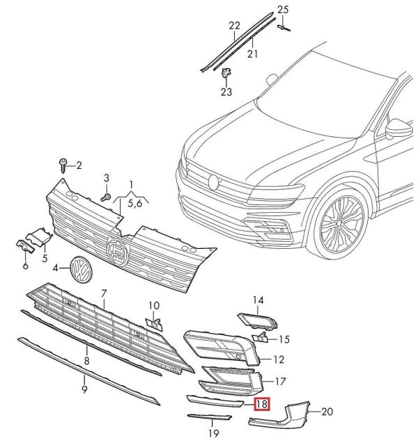 NEW GENUINE VOLKSWAGEN VW TIGUAN R-LINE FRONT BUMPER TRIM MOULDING PRIMED RIGHT 5NA853102BGRU - Image 2