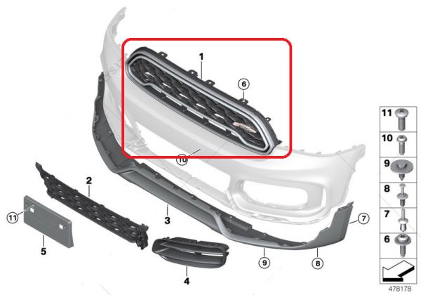 NEW GENUINE MINI COUNTRYMAN F60 JCW RED DECORATIVE FRONT BONNET GRILL HOOD 51712414981 - Image 2