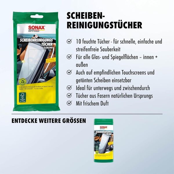 SONAX Windscreen Cleaning Cloths (Pack of 10) for Quick, Easy and Streak-Free Cleaning of All Glass and Mirror Surfaces, Item No. 04150000 - Image 3