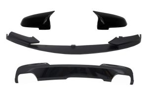 Front Bumper Spoiler Lip with Mirror Covers and Double Outlet Air Diffuser Piano Black suitable for BMW 5 Series F10 F11 Sedan Touring (2015-2017) M-Performance Design
