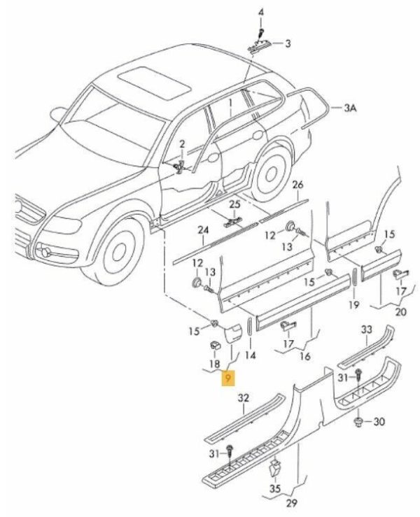 NEW GENUINE VW TOUAREG 03-10 FRONT BLACK WITH CHROME SILL CILL COVER LEFT N/S 7L6854959A9B9 - Image 2