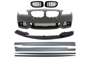 Front Bumper with Central Grilles Kidney suitable for BMW 5 Series F10 F11 Non LCI (07.2010-2013) Spoiler Lip and Side Skirts Sedan Touring M-Technik Design