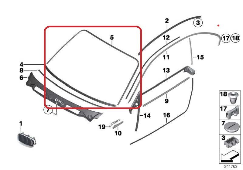 BMW NEW GENUINE 1 2 SERIES E81 E82 E87 E88 FRONT WINDSHIELD GASKET SURROUND 51317058224 - Image 2
