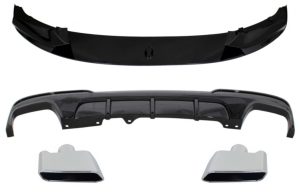 Front Bumper Spoiler Lip suitable for BMW 5 Series F10 F11 (2011-2017) with Double Outlet Air Diffuser and Muffler Tips M-Performance Piano Black