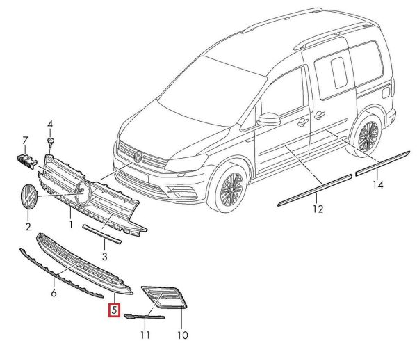 NEW GENUINE VOLKSWAGEN VW CADDY MK3 FRONT BUMPER CENTER GRILLE 2K58536779B9 - Image 2