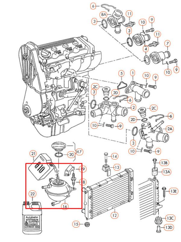 NEW GENUINE VOLKSWAGEN CADDY GOLF JETTA PASSAT EXPANSION TANK 1H0121407A - Image 2